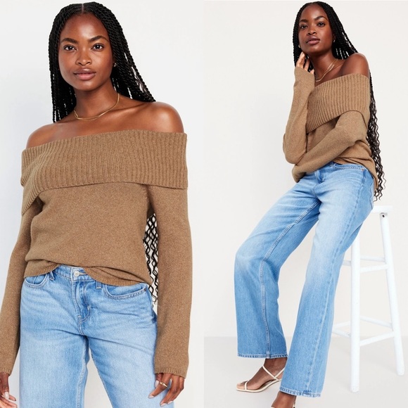 Old Navy SoSoft Brown Off-the-Shoulder Sweater Ribbed Size 2X - Picture 1 of 8